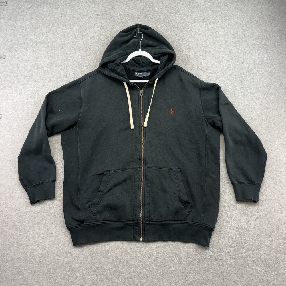Polo Ralph Lauren Hoodie Mens 2XLT Tall Gray Full Zip Fleece Vintage‎ Pony Logo